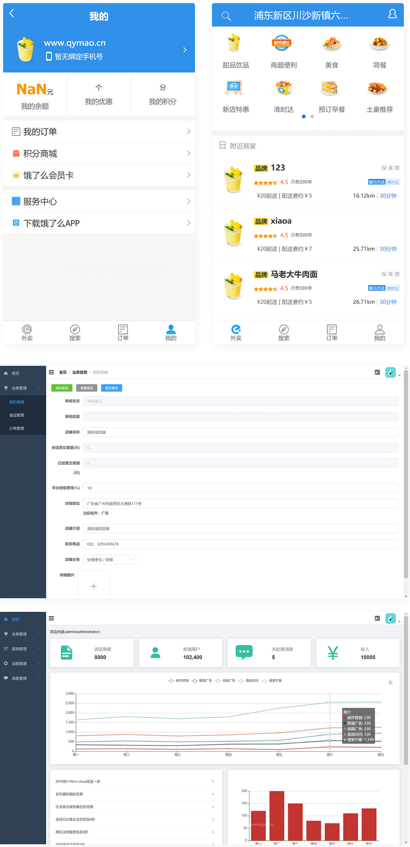 仿饿了吗外卖平台系统 带手机端后台管理-凡客源码